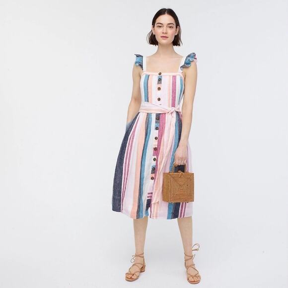 J. Crew Dresses & Skirts - NEW J.Crew Striped Linen Midi Dress Size 6